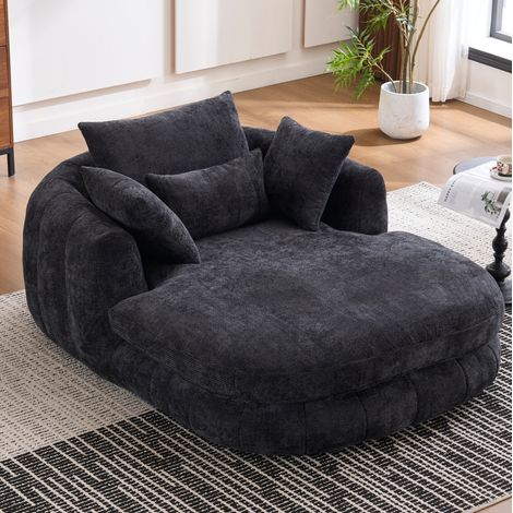 Chaise longue moderna in ciniglia nera 184,5x145x76,5 cm FloraGrace (1/5)