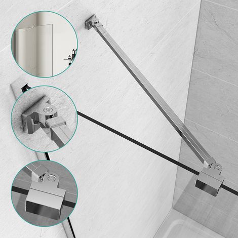 EMKE Barra estabilizadora de 500 mm para mamparas de ducha, puertas de ducha a ras de suelo y puertas de ducha sin marco. Barra de soporte para vidrio de 6-8 mm de grosor, cromada.