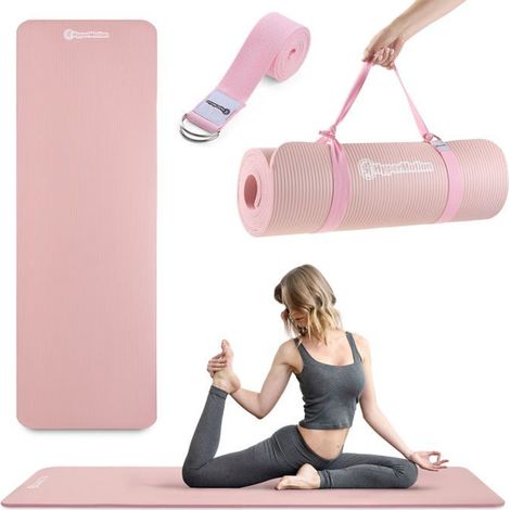 Tappetino da Yoga Fitness NBR 1,5cm Cinghia Ginnastica Spesso Dim 183x61cm Rosa (1/5)