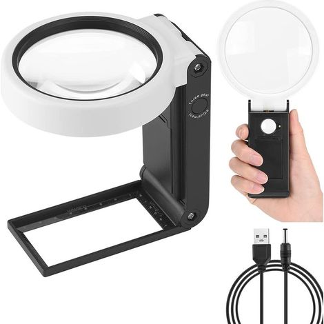 Loupe 6X 25X avec Lumière LED et Support Portable, Pliante pour Lecture, Seniors, Pièces de Monnaie, Timbres, Carte, Bijoux et Travail de Précision (1/5)