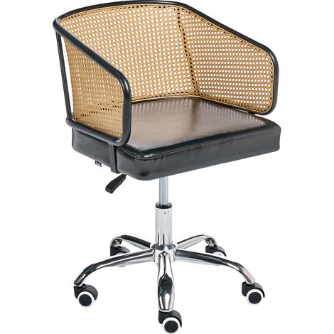 Silla de oficina retro de piel sintética respaldo de ratán sintético trenza vienesa giratoria ajustable negro Tucson