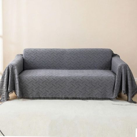 Multifonction Jeté de Canapé Grande Taille Housse de Canapé 2 Places Couvre-Lit Housse de Banc 180X230cm Gris (1/5)