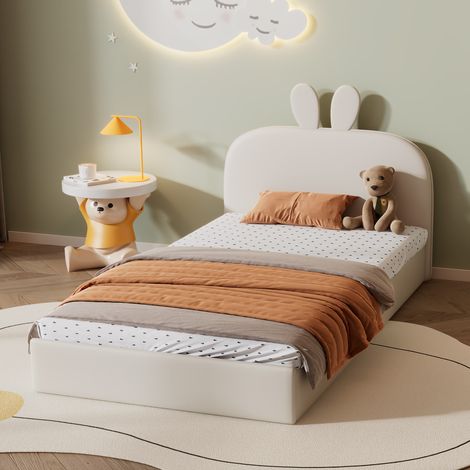 Bett Kinderbett Schlafplatz 90x200 Samt Beige OKMYHOME (1/5)