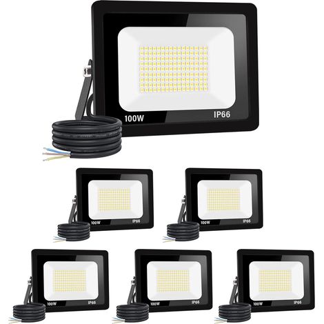 【6PCS】100W Projecteur LED Exterieur 10000LM IP66 Imperméable spot led exterieur Super Brillant Eclairage Extérieur Blanc Chaud(3000k) Sécurité spot led pour stades, usines, Parking, garage, jardi