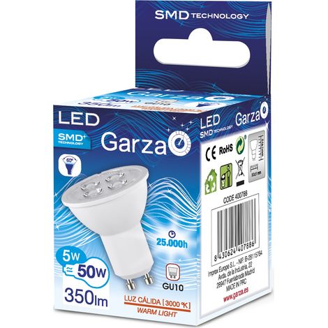 Bombilla LED SMD GU10, 5W, 60º, 350 lumenes, luz cálida