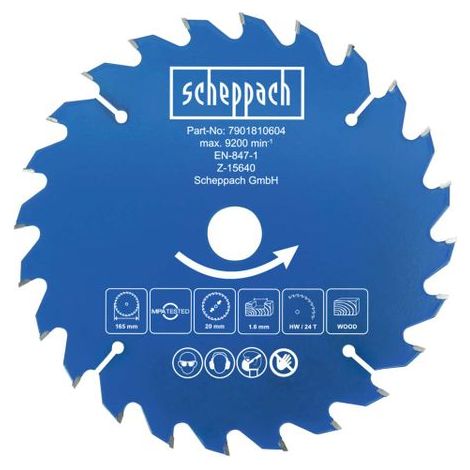 Lame de scie circulaire pour bois disque 165 x 20 x 1 x 1,6 mm 24t Scheppach