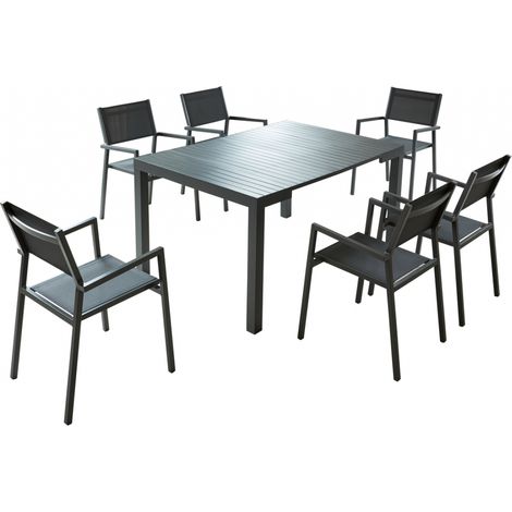 Mesa extensible y 6 sillas de aluminio OLHAO