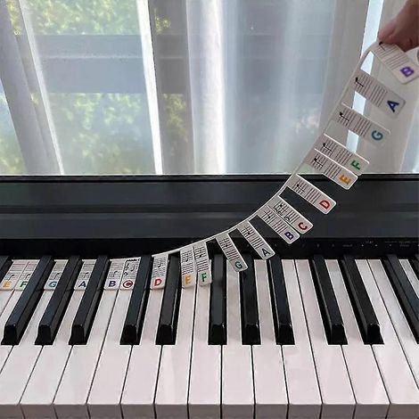 Étiquettes autocollantes amovibles et réutilisables en silicone pour clavier de piano (88 touches).-Colorful (1/4)