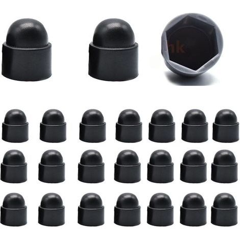 Pair Capuchons Plastiques M6 pour Vis et Écrous - Lot de 25 (Noir) - Bouchons de Protection Hexagonaux Anti-Corrosion pour Mécanique, Mobilier et BTP