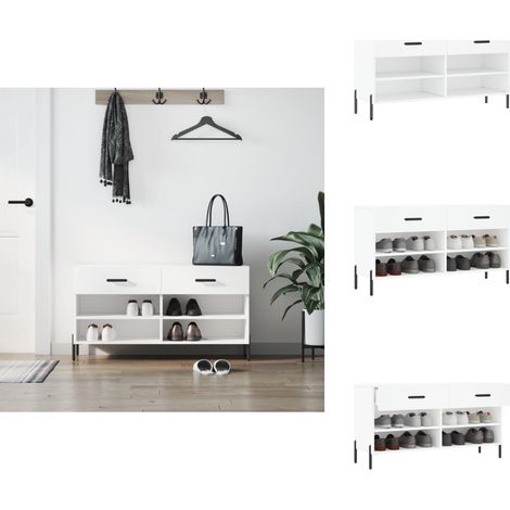 Schuhbank Weiß 102x35x55 cm Holzwerkstoff - Schuhschrank - Schuhbank - Garderobe - Einbauschrank - Wohnzimmermöbel (1/5)