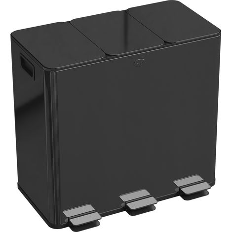 Poubelle de cuisine, poubelle tri sélectif, 3 compartiments de 20L, seaux intérieurs amovibles, 61,9x36,6x56,7cm, noir