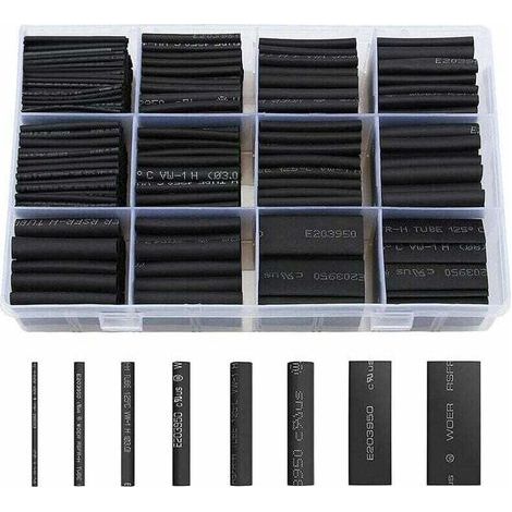 900 gaines thermorétractables noires pour isolation électrique, 12 tailles (rapport de rétraction 2:1) (1/3)