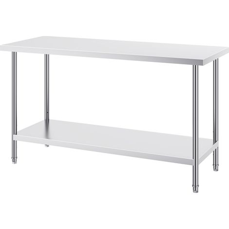 Mophorn-Zubereitungstisch aus Edelstahl, 61 x 152 x 86 cm, 391 kg Tragkraft, robuster Metall-Arbeitstisch mit 3 einstellbaren Höhenstufen, gewerbliche Arbeitsstation für Küche, Garage, Restaurant