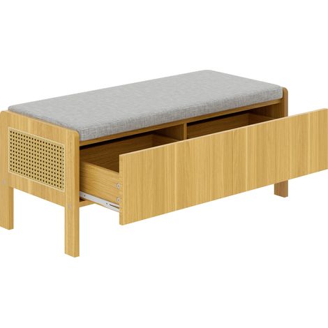 Schuhbank mit Stauraum aus Bambus und MDF, 2 Schubladen, natur/grau, 113 x 45,5 x 40 cm (1/5)