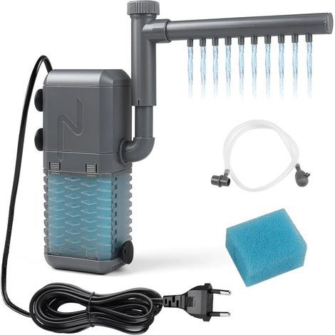 Filtre Aquarium Réglable 600L/H 0.8M Filtre intérieur Aquarium 6W avec Éponges Filtrantes, Pompe D'aquarium Silencieux avec Barre de Pulvérisation et Cartouche pour 20-40L Petit Réservoir (1/5)