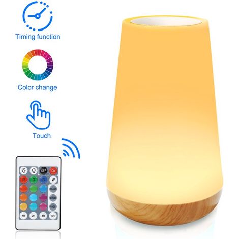 Luce notturna a LED, lampada da comodino, telecomando touch, lampada da scrivania dimmerabile, 13 colori RGB, 5 livelli di luminosità, ricaricabile, portatile, f (1/5)
