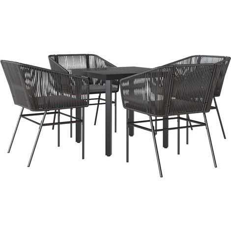 Maison Exclusive - Ensemble à manger de jardin et coussins 5 pcs noir rotin verre (1/5)