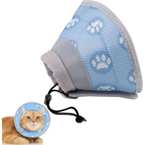 Collerette Chat Colerette Chat Anti Lechage Anti-Morsure Protection Ajustable Collier de Récupération avec Bandes Réfléchissantes pour Chiots et Chatons en Convalescence (Bleu, Taille M) (1/5)