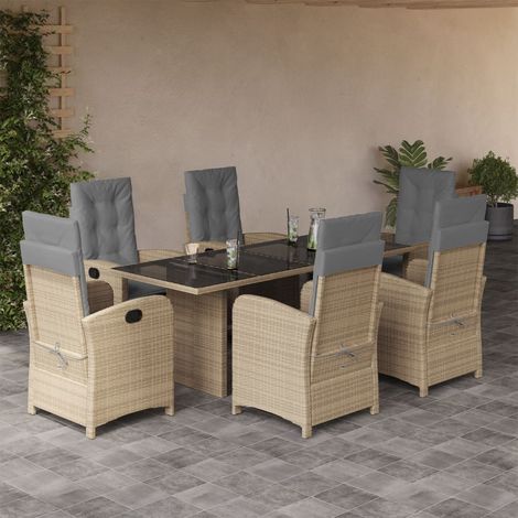 Ensemble à manger de jardin coussins 7 pcs mélange beige rotin (1/5)