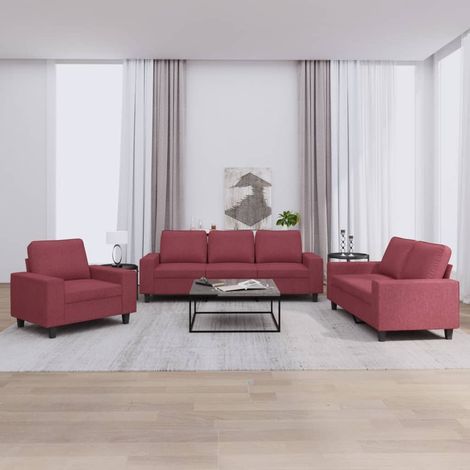 vidaXL Set di Divani 3 pz Rosso Vino in Tessuto