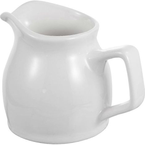 Pot à lait blanc pour mousser le lait, idéal pour servir jus, crèmes glacées et plus encore. Dimensions : 8,3 x 6,7 x 6,1 cm. Style professionnel. Vendu à l’unité. (1/5)