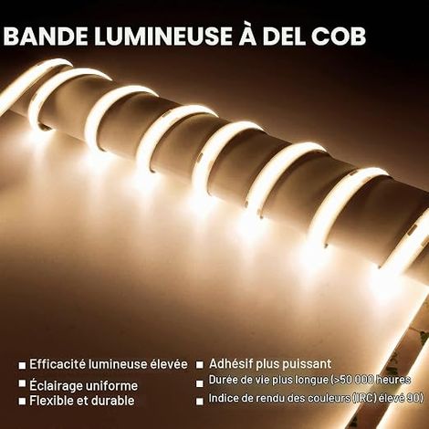 Ruban LED COB 10m Blanc Naturel 24V, 384LEDs/m, Non Alimentation (1/4)