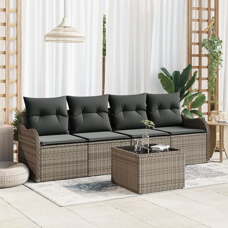 5-teiliges Garten Sofa Set mit Kissen Grau Poly Rattan vidaXL155612 (1/5)