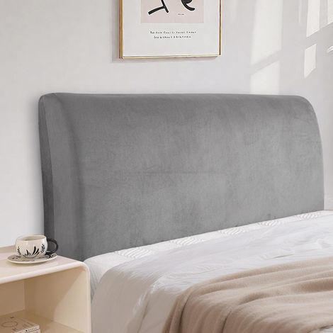 Housse de tête de lit en velours extensible 200cm gris clair (1/5)