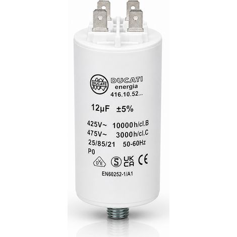 Condensateur Permanent Double Faston pour Moteur Monophasé – 425 à 475 V AC - 12 uF - (1/5)