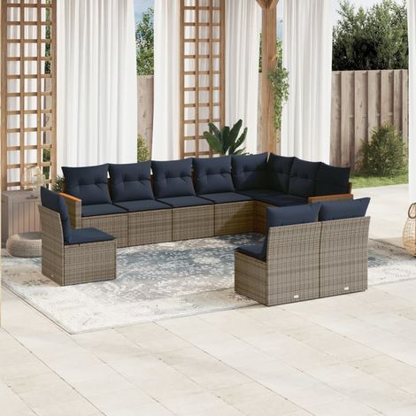 10-teiliges Gartensofa-Set mit Kissen, grau, Polyrattan (1/5)