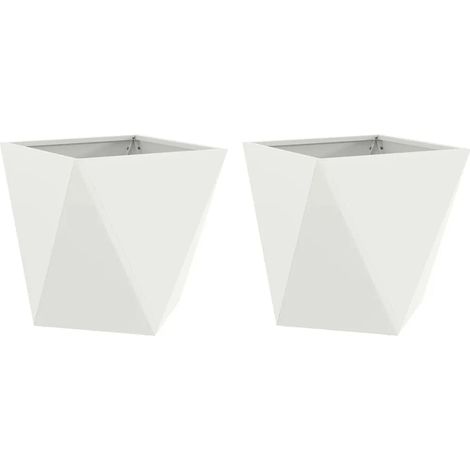 Lot de 2 jardinières carrées modernes 40 x 40 x 40 cm pour extérieur ambiance chic en acier blanc (1/5)