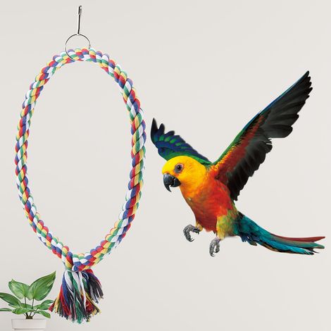 Perchoir rond en corde pour perroquet, support balançoire, jouet à mâcher, accessoire de décoration pour cage à oiseaux (grand format) (1/5)