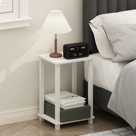 Table de Chevet, Petite Table de Chevet à 2 Niveaux avec étagère Ouverte, Montage sans Outil, Table d'appoint, pour Chambre ou Salon, Blanche (1/5)