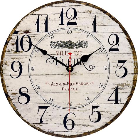 Horloge Murale Silencieuse en Bois 34cm pour Salon Cuisine Rétro MDF vintage avec mouvement quartz silencieux sans coutil. Grands chiffres faciles à lire, idéal pour salon et cuisine. (1/5)