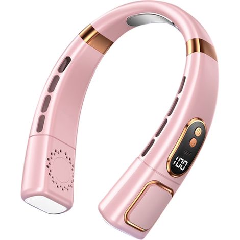 Tragbarer Nackenventilator mit Kaltluftfunktion und farbiger Beleuchtung, USB-Anschluss, geräuscharm, LED-Anzeige, geeignet für Outdoor-Sportarten (1/5)
