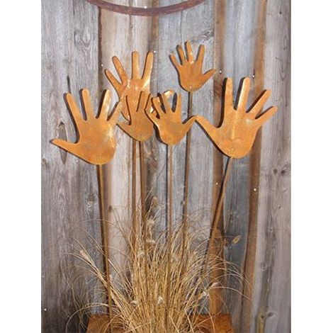 Piquets de Jardin Mains Amusantes en Métal Décoration Aspect Rouille Patine Lot de 6 - PANGIVO