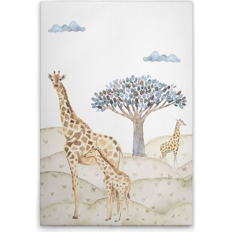 Leinwandbild Safari Giraffen M1-No.50598 - Kunstdruck auf Leinwand in Beige Blau - Wandbild 30 x 40 cm (1/5)