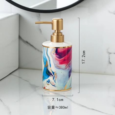 (C-380ML) Distributeur de savon en marbre plaqué or, flacon créatif en céramique pour émulsion, décoration de salle de bain, flacon sous pression pour gel hydroalcoolique et shampoing. (1/5)