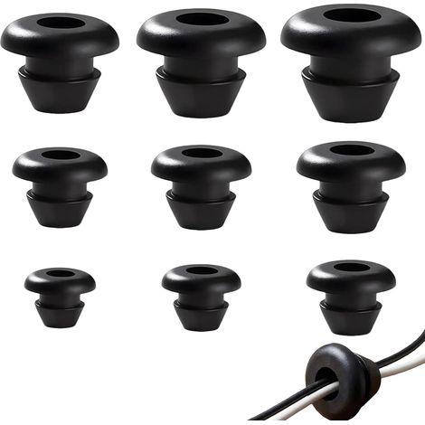 Confezione da 135 passacavi in gomma impermeabili e resistenti all'usura, disponibili in 9 misure (3/4/5/6/7/8/10/12/14 mm), per la protezione di cavi e fili. (1/5)