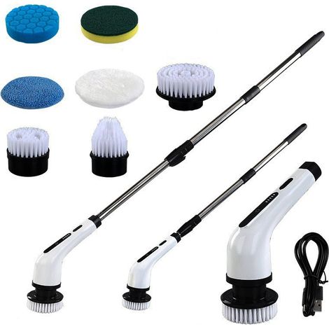 Brosse de nettoyage de salle de bain, brosse de nettoyage multifonctionnelle, blanche 7 têtes de brosse + sac en filet (1/5)