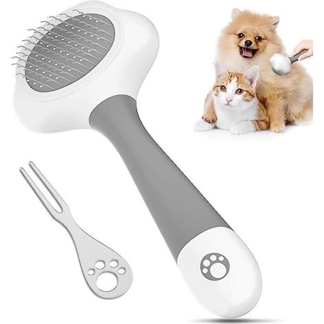 Brosse à épiler - Autonettoyante - Chat - Massage doux - Prévention maladies de peau - Blanc (1/4)