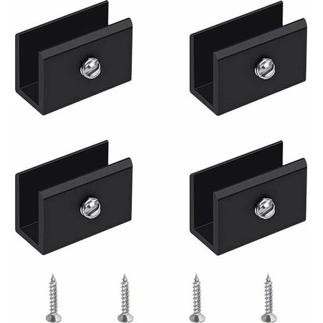 Abrazadera para vidrio, 4 piezas, soporte de pared para estante de vidrio, color negro, ajustable, de aleación de aluminio, para vidrio de 6 a 8 mm de grosor. (1/5)