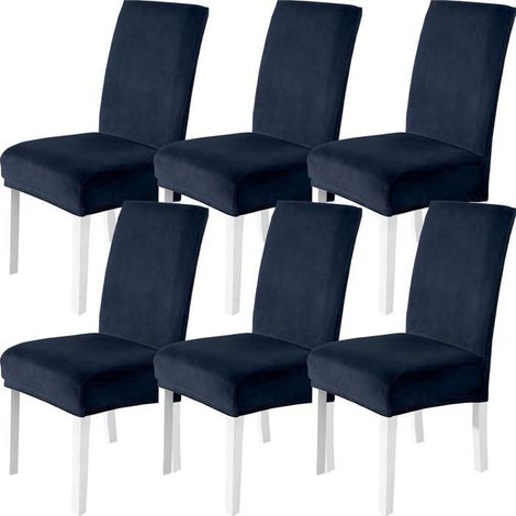 Ecleanfy - Housses de chaise extensibles, douces et universelles, ensemble de 6 pièces en velours, bleu foncé classique, lavables en machine. (1/5)
