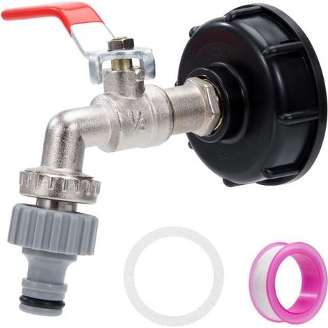 IBC Chrommessing Hahnanschluss, S60X6 Adapter für Ablassbehälter mit 1/2" (13mm) Schlauchanschluss (1/4)