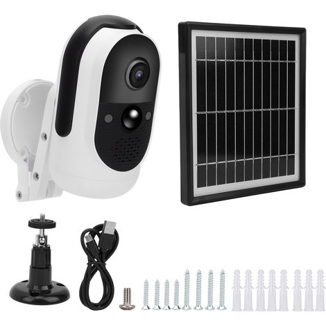 Caméra WiFi 1080P, panneau solaire 3.3W, vision nocturne infrarouge, audio bidirectionnel, détection PIR, IP65 étanche. (1/5)