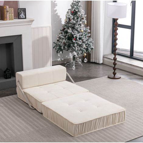 Klappsofa 2-in-1 Schlafsofa aus Chenille 186x93 cm Weiß OKMYHOME (1/5)