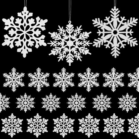 Flocons Neige Noel Décoration Paillettes Christmas Decoration Sapin Papier Ornement Déco 24 Pièces Lot (1/5)