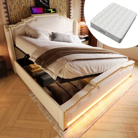 Bett Doppelbett Stauraum 140x200 Samt mit Matratze OKMYHOME