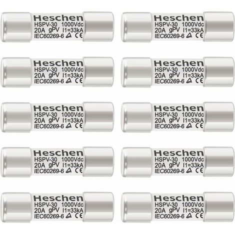 DC1000V PV Solar Fuse Photovoltaic Fuses gPV Type Fuse Link HSPV-30 10x38mm 20A 1000VDC I1 33kA for Solar PV System Protection Pack of 10 (1/5)