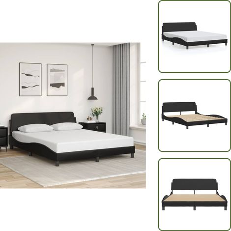 Letto con supporto - vidaXL Giroletto Dover Nero 160x200 cm in Similpelle - Doghe in compensato
